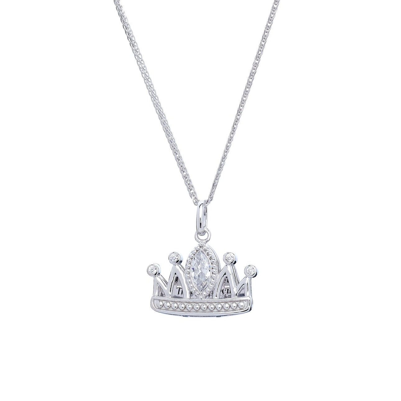 Close up shot of Mom Crown pendant. Silver sterling