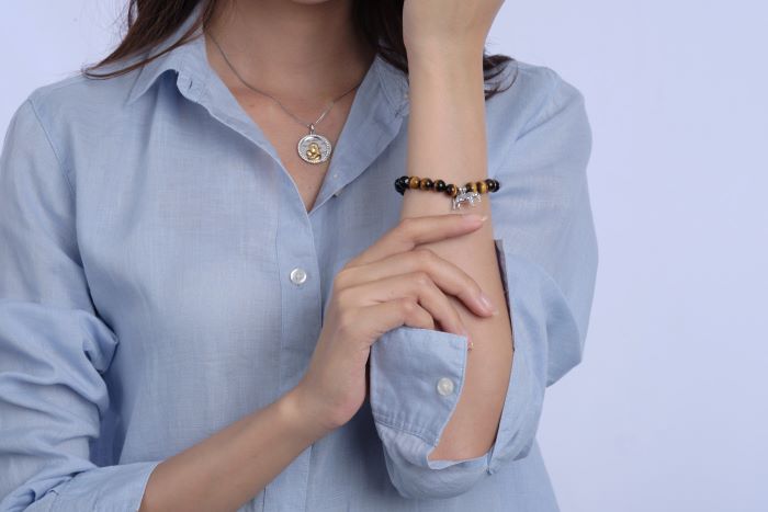 Model wearing Mama Tigress bracelet